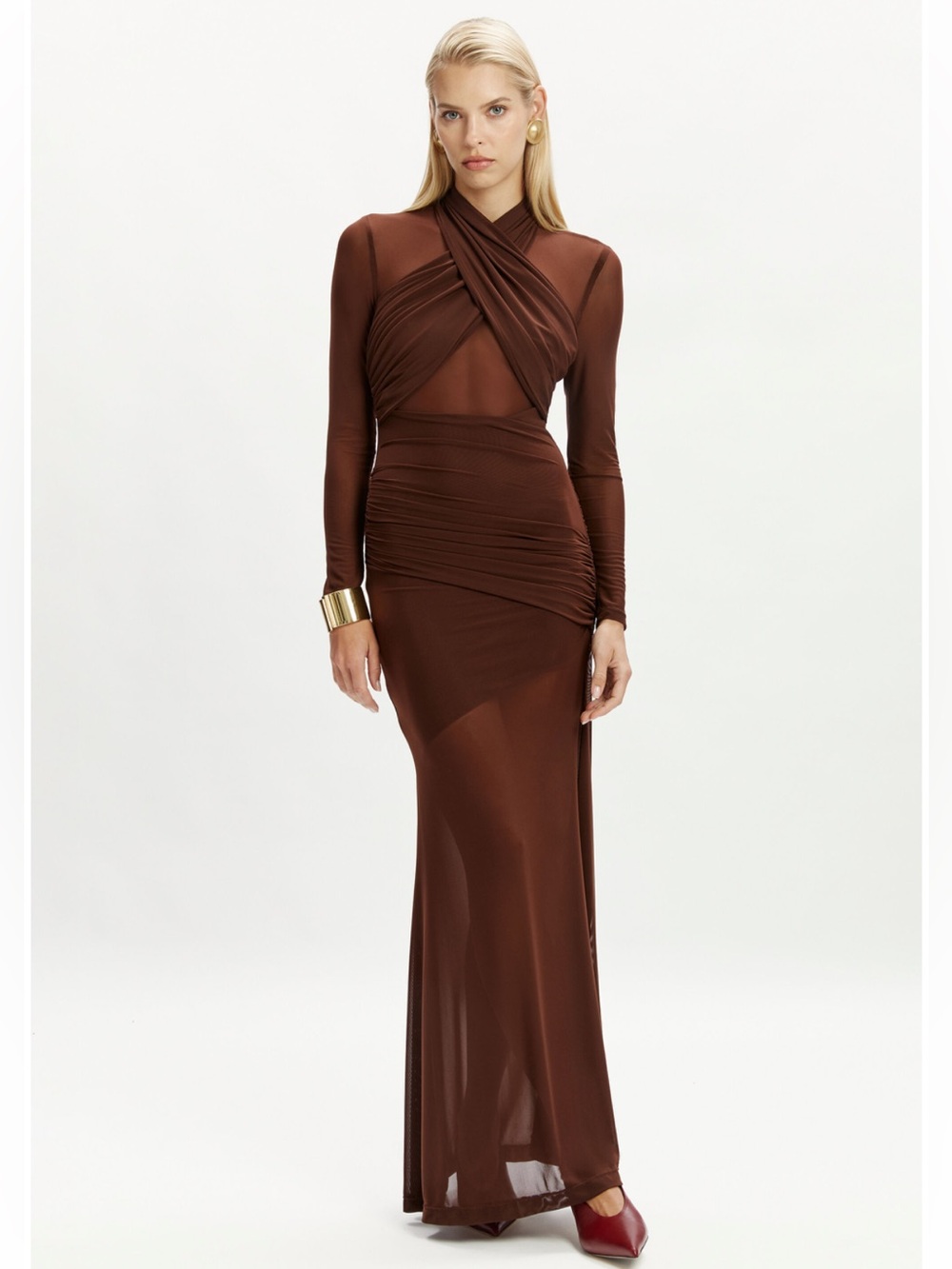 Bardot Marice Wrap Mesh Maxi Dress